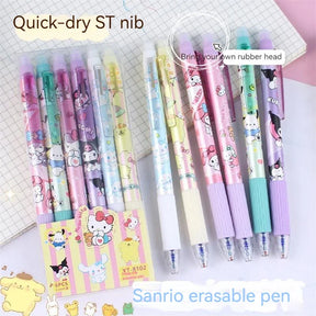 Sanrio 12/24pcs Erasable Gel Pen Cinnamonroll Kuromi Melody 0.5 Blue Student Writing Quick-drying Cute Stationery Girl Gift Pen