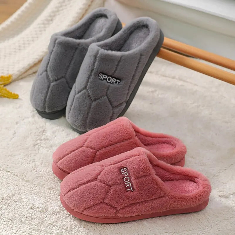 Women's Plush House Slippers Winter Warm Fuzzy Slipper Couples Indoor Closed Toe Shoes Non Slip Soft Bedroom Platform Slides