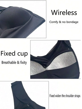 2PCS Women Lace Sport Bras Plus Size Seamless Bra Bralette Backless Lady Brassiere Vest Female Gather Shock-Proof Wireless L-3XL