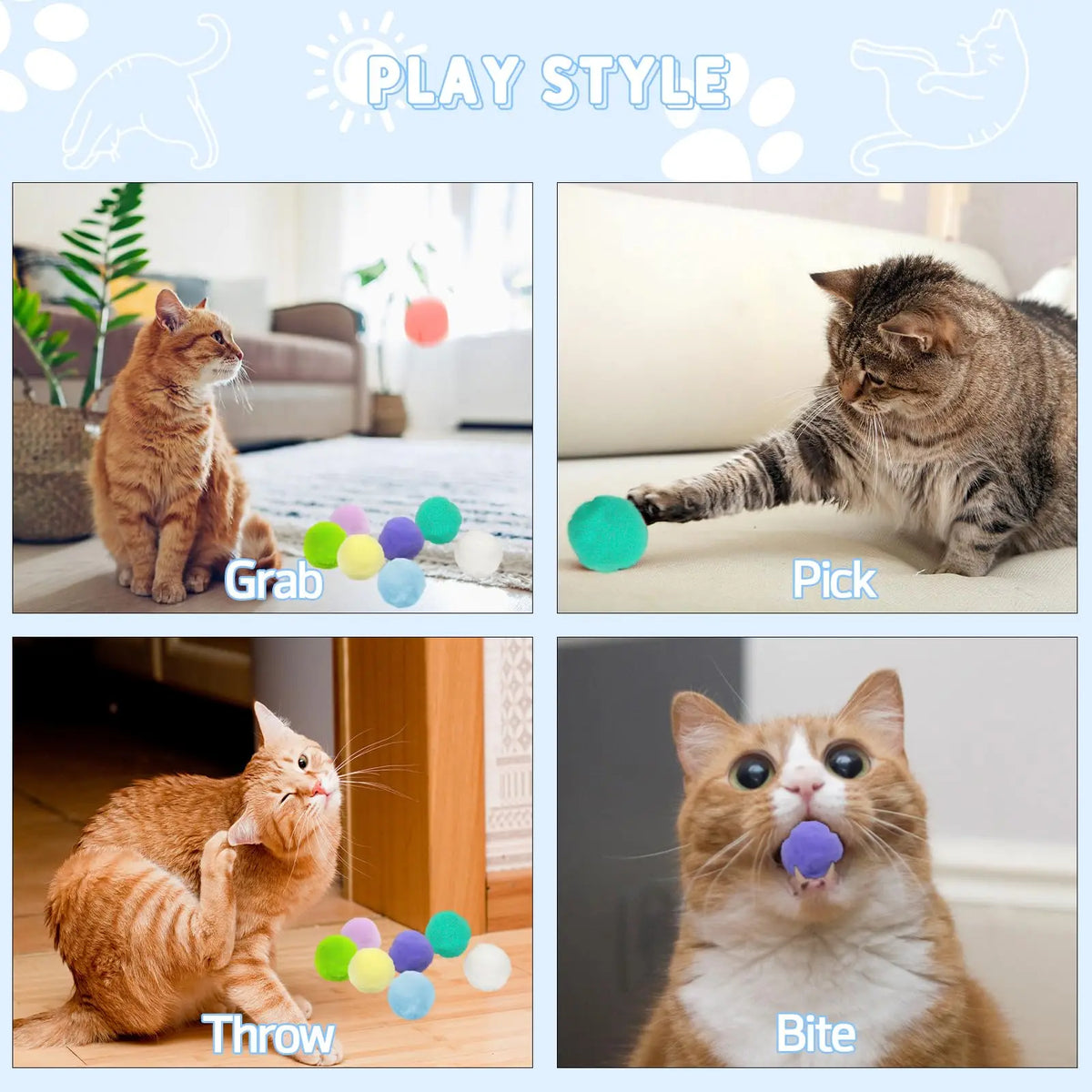 1 Set Cat Toy Interactive High Fun Toy Gun 20PCS Plush Ball Launches Quiet High Bounce Ball To Tease The Cat