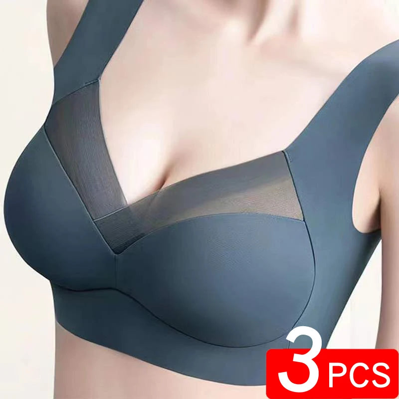 3 Pcs Sexy Seamless Plus Size Bra Push Up Sports Brassiere Women's Lace Underwear Wireless Yoga Top  Woman No Steel Ring Bras