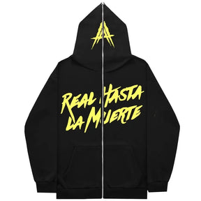 AA Real Hasta La Muerte Full Face Zipper Men's Hoodies Sweatshirt Unisex Inner Fleece Women‘s Streetwear Tops Coat