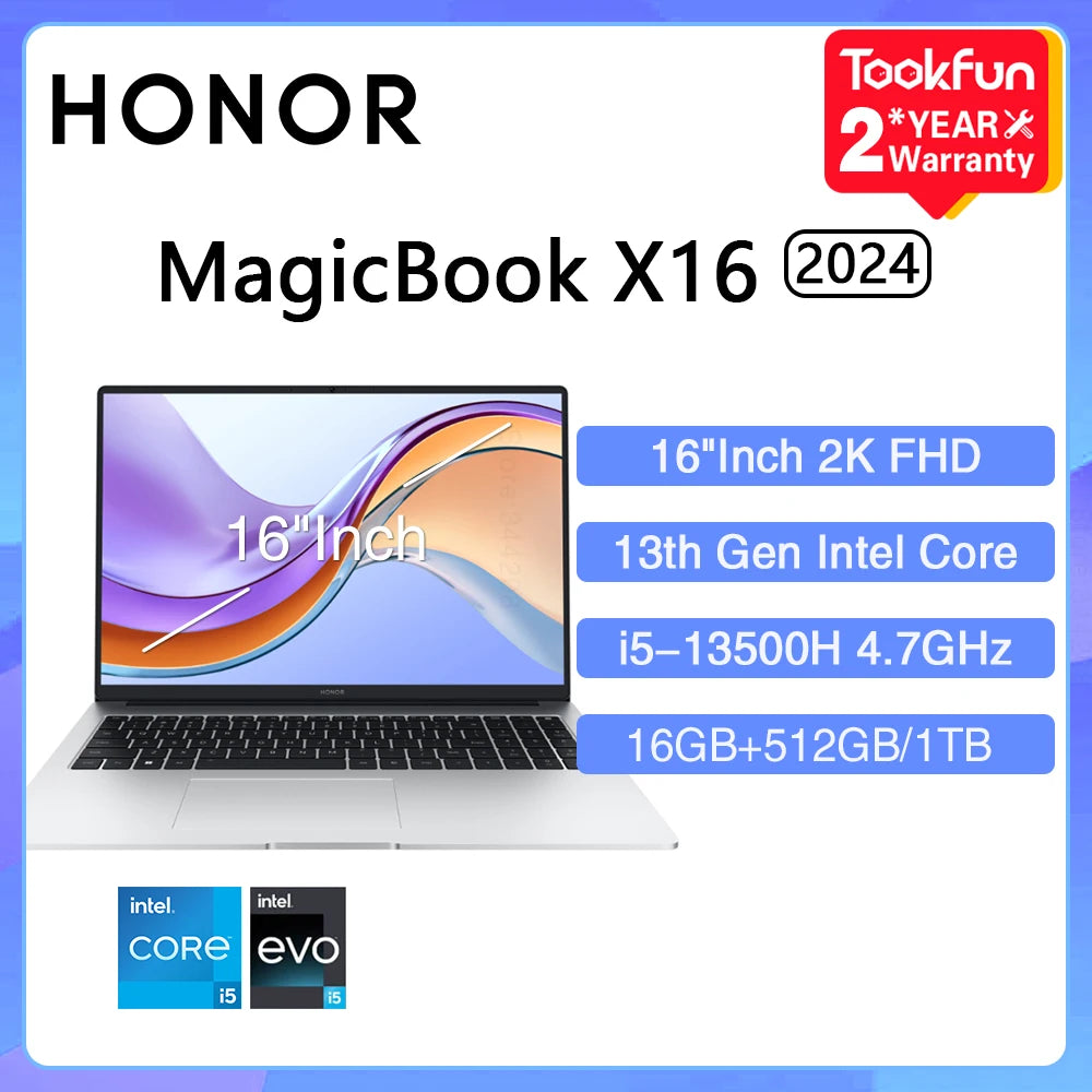 HONOR MagicBook X16 Pro 2024 Laptop Intel Core i5-13500H AMD Ryzen R5 16GB 512GB 1TB 16"Inch FHD Notebook Ultrabook Computer PC