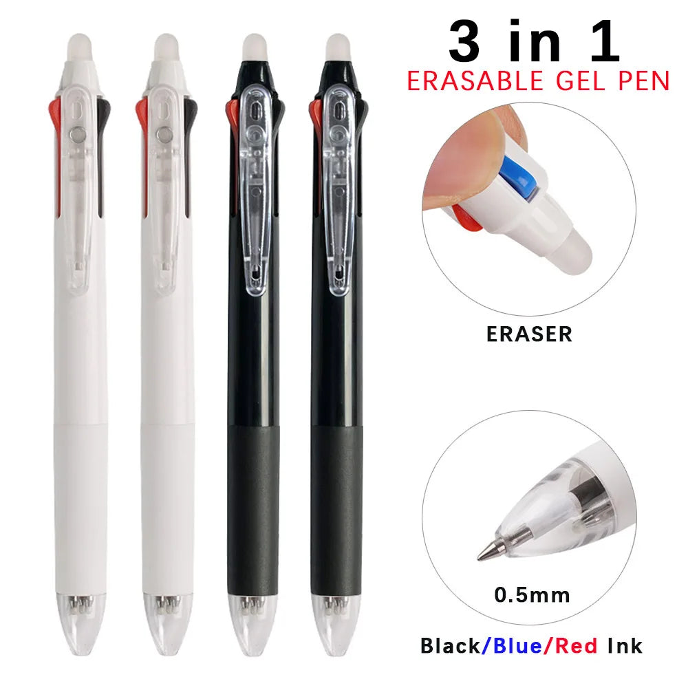 3 in 1 Erasable Gel Pen Set 0.5mm Black Blue Red Refills Multicolor Pen Washable Handle Office School Japanese Kawaii Stationery