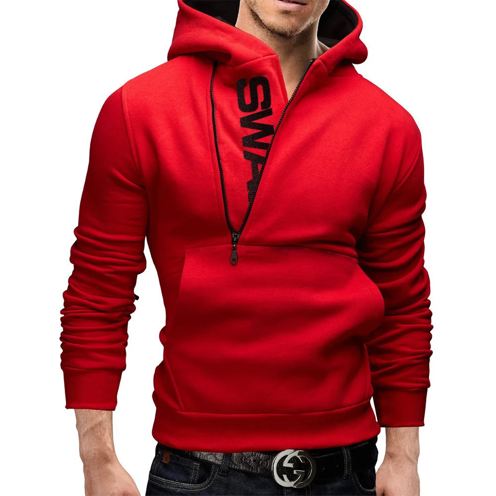 Mans Spring and Autumn Hoodies Letter Fleece Hooded Sweatshirt Patchwork Color Warm Plus Velvet Zipper Hoodies 6XL