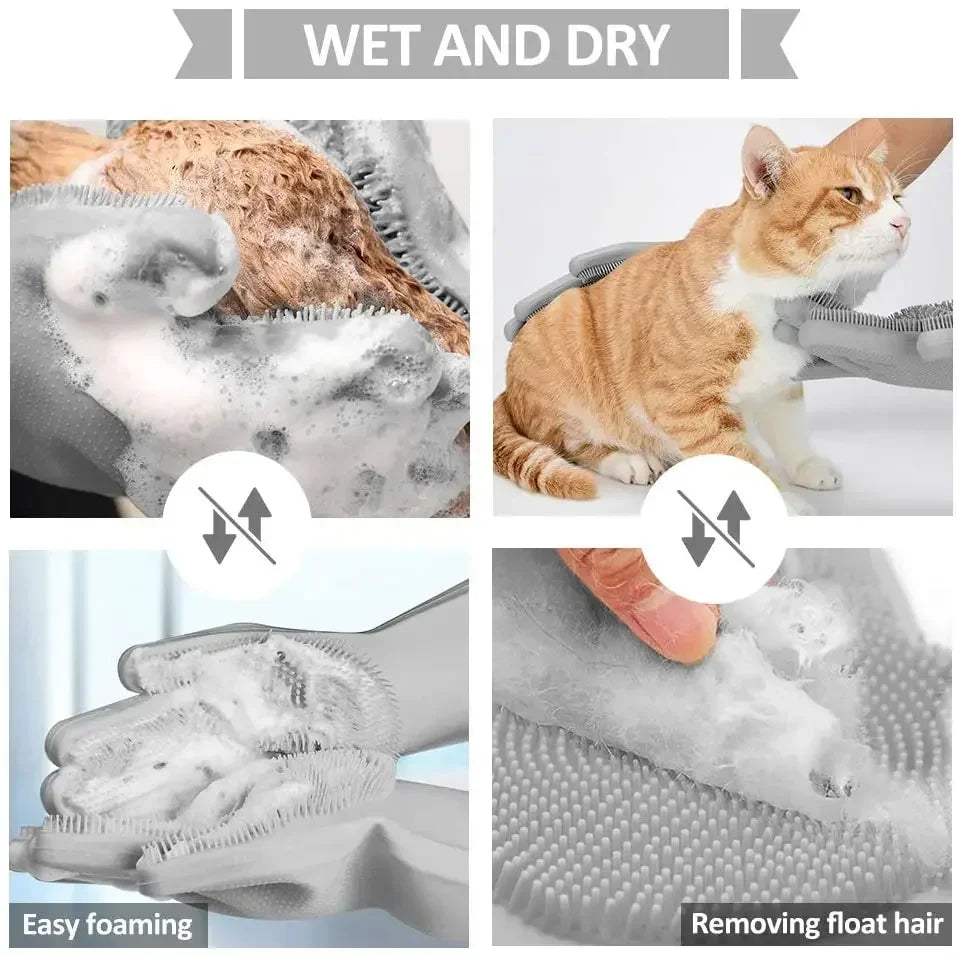 Pet Grooming Cleaning Gloves Dog Cat Bathing Shampoo Glove Scrubber Magic Dishwashing Cleanner Sponge Silicon Hair Removal Glove