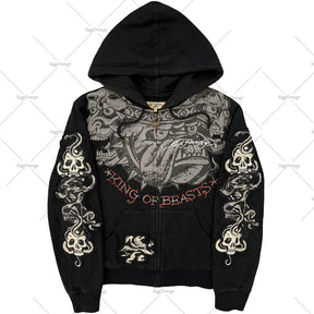 Street Casual Versatile Harajuku  zip up hoodies Men's 2023 American Gothic Rock Skull Bones Oversized Sweatshirts Men Y2K baggy