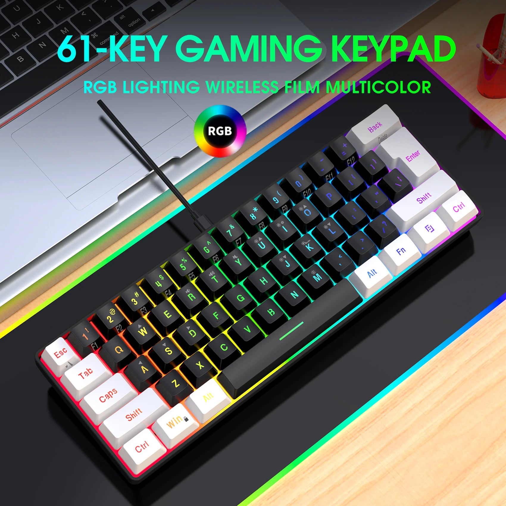 New 61keys Wired White Black Keyboard RGB Gaming Mouse Office Kit Backlight Keyboard and Mouse Combos for PUBG Gamer