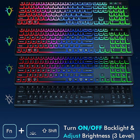 Wireless Keyboard and Mouse Combo with 15 RGB Backlit- 2.4G Rechargeable Full-Size Keyboard for Computer, PC, Laptop