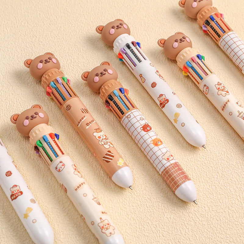 10 Colors Ballpoint Pen Cartoon Bear 0.5mm Colorful Ink Gel Pens Silicone Kawaii Pens School Office Supplies Korean Stationery