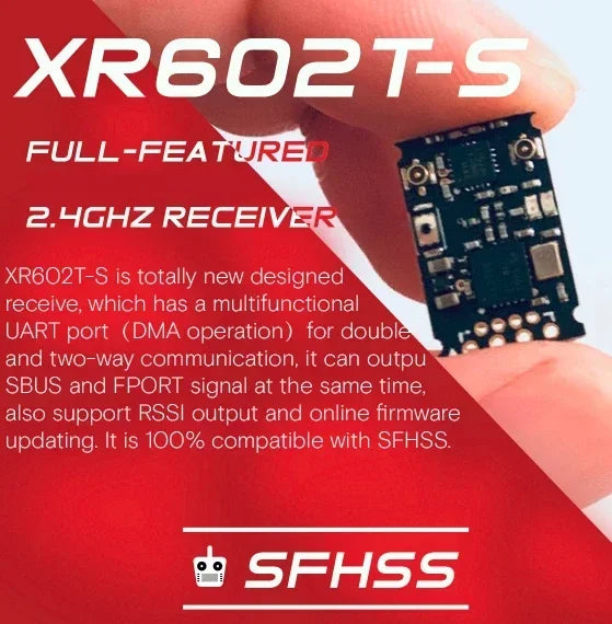 XR602T-S 2.4G 8CH SFHSS SBUS FPORT RSSI Micro Receiver Dual Antenna for Futaba T8SG T14SG Radio Transmitter FPV Drones DIY