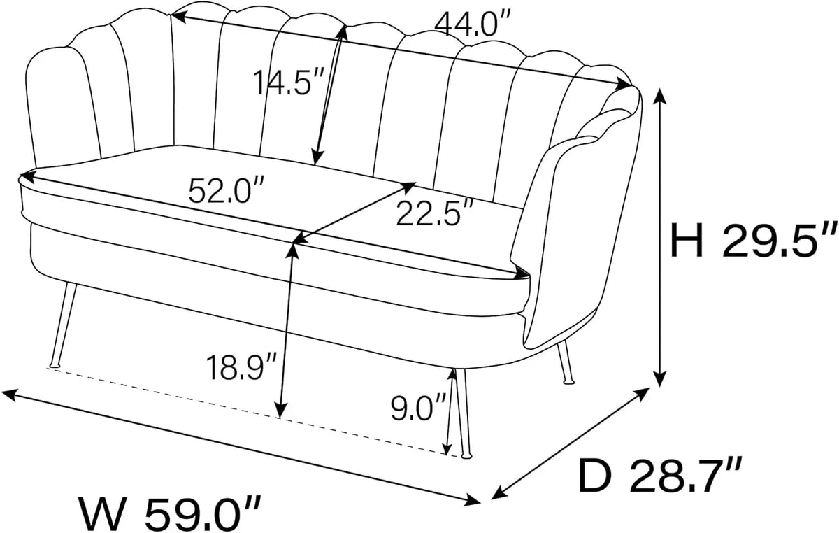 Wide Modern Boucle Loveseat Small Sofa Small Mini Room Couch 2-Seater Sofa with Gold Metal Legs