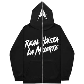 AA Real Hasta La Muerte Full Face Zipper Men's Hoodies Sweatshirt Unisex Inner Fleece Women‘s Streetwear Tops Coat