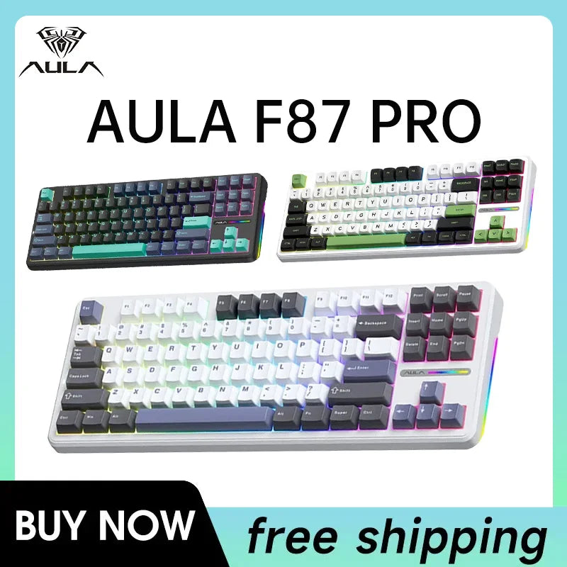 Aula F87 PRO Mechanical Keyboard 3 Mode 2.4G/USB/Bluetooth  Tri Mode Wireless Keyboard 87 Key Hotswap RGB PBT Gaming Keyboard