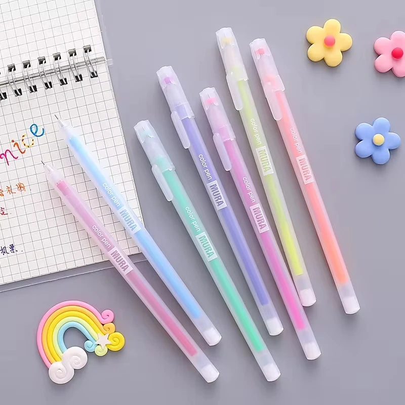 12Pcs Colored Gel Pen Set Box Kawaii 0.5mm Candy Colors Ballpoint Pens Student Office Writing Pens School Stationery supplies