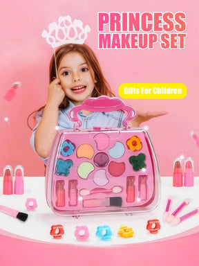 1 children's beauty toy girl makeup bag, handbag, princess washable, pretend toy with mirror, non-toxic and safe birthday gift