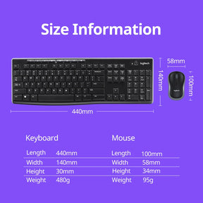 Logitech MK270 Mouse Keyboard Combo Set 2.4G Wireless Optical Mouse with Eight Shortcuts Long-lasting for Desktop Laptop PC