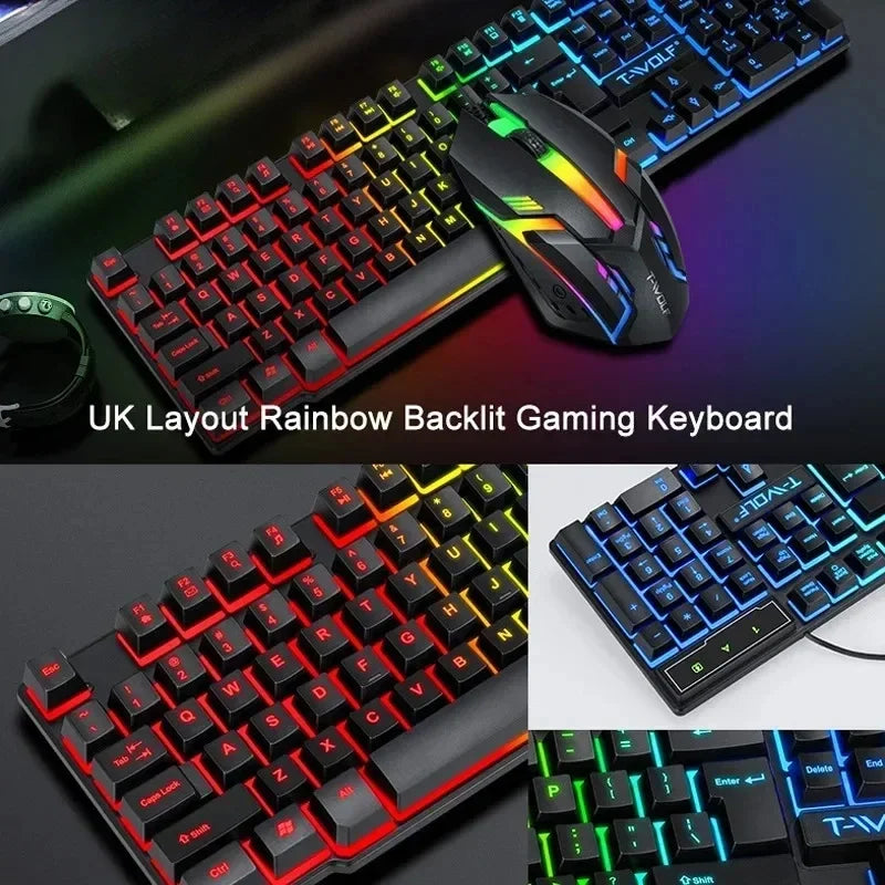 RGB Gaming Keyboard and Mouse Kit Backlit USB Wired Computer Keyboard and Mouse Combo 104 Keycaps for Pc Gamer Laptop