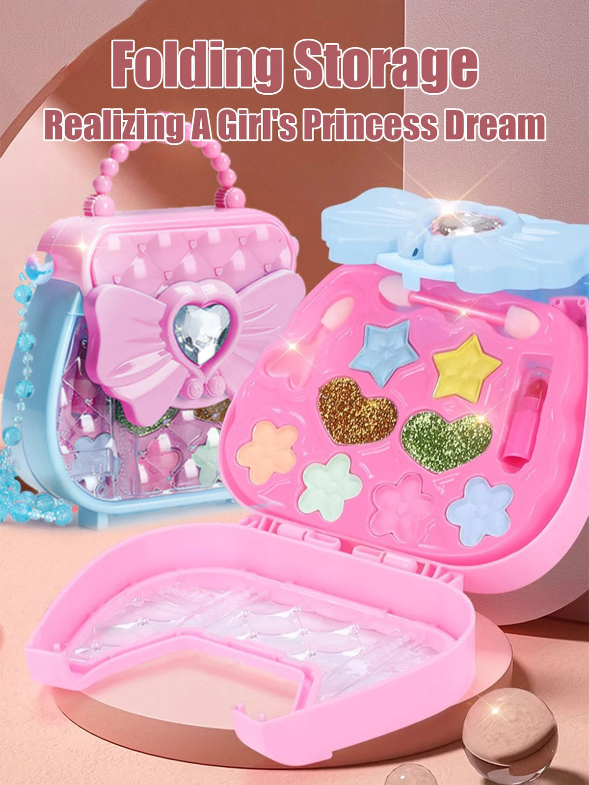 1 children's beauty toy, girl makeup bag, small bag, princess washable, pretending to play with makeup set