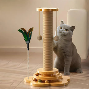 Pet Cat Toy Solid Wood Cat Turntable Funny Cat Stick Balls Durable Sisal Scratching Board Cat Supplies Cat Grab Column