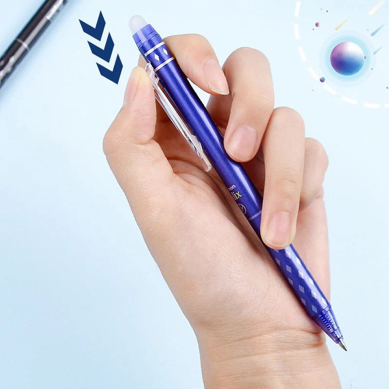 Press Erasable Gel Pens Set with Refills 0.5mm Black and Blue Gel Ink Built-in Eraser Office Supplies Exam Stationery Kit