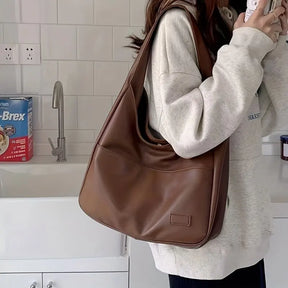 Women Hobo Bag Simple PU Leather Solid Shoulder Bag 2023 Fashion Large Capacity Handbag For School Work