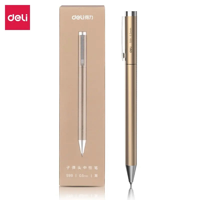 Deli High Quality Metal Gel Pen Golden Signing Pen Black Ink Signing Pen Writing Stationery For Office Student Supplies