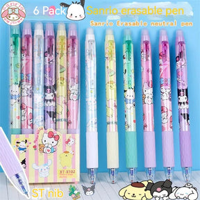 Sanrio 12/24pcs Erasable Gel Pen Cinnamonroll Kuromi Melody 0.5 Blue Student Writing Quick-drying Cute Stationery Girl Gift Pen