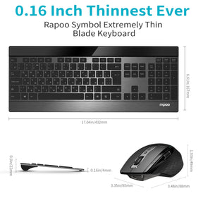 Rapoo 9900M Ultra-Slim Russian Keyboard and Mouse Combo Multi-Mode Bluetooth Wireless Silent Keyboard Rechargeable Laser Mouse