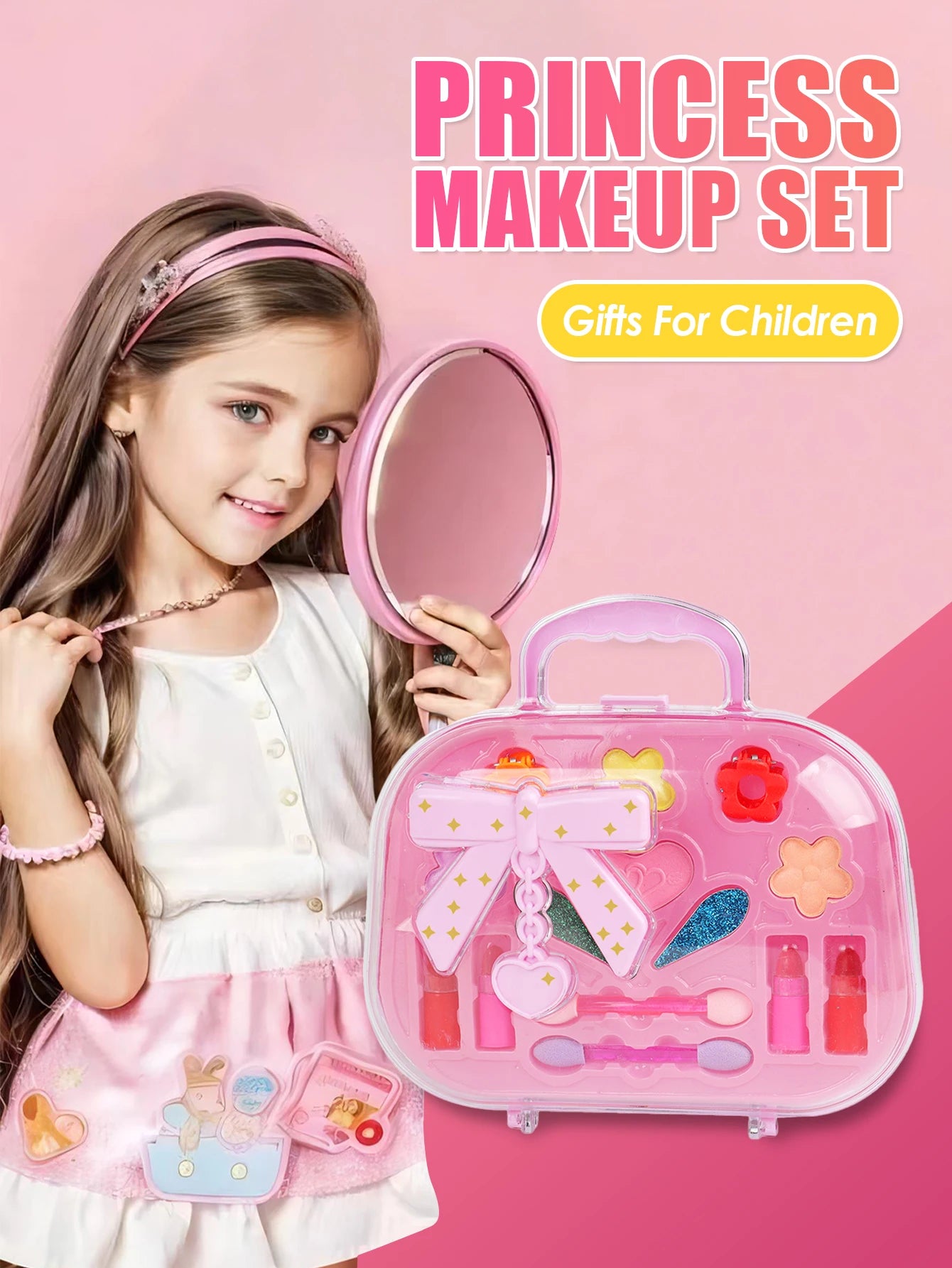 Children's Beauty Small Handbag Toy Girl Makeup Bag, Makeup Toy Princess Washable Pretend Play Makeup Set Toy