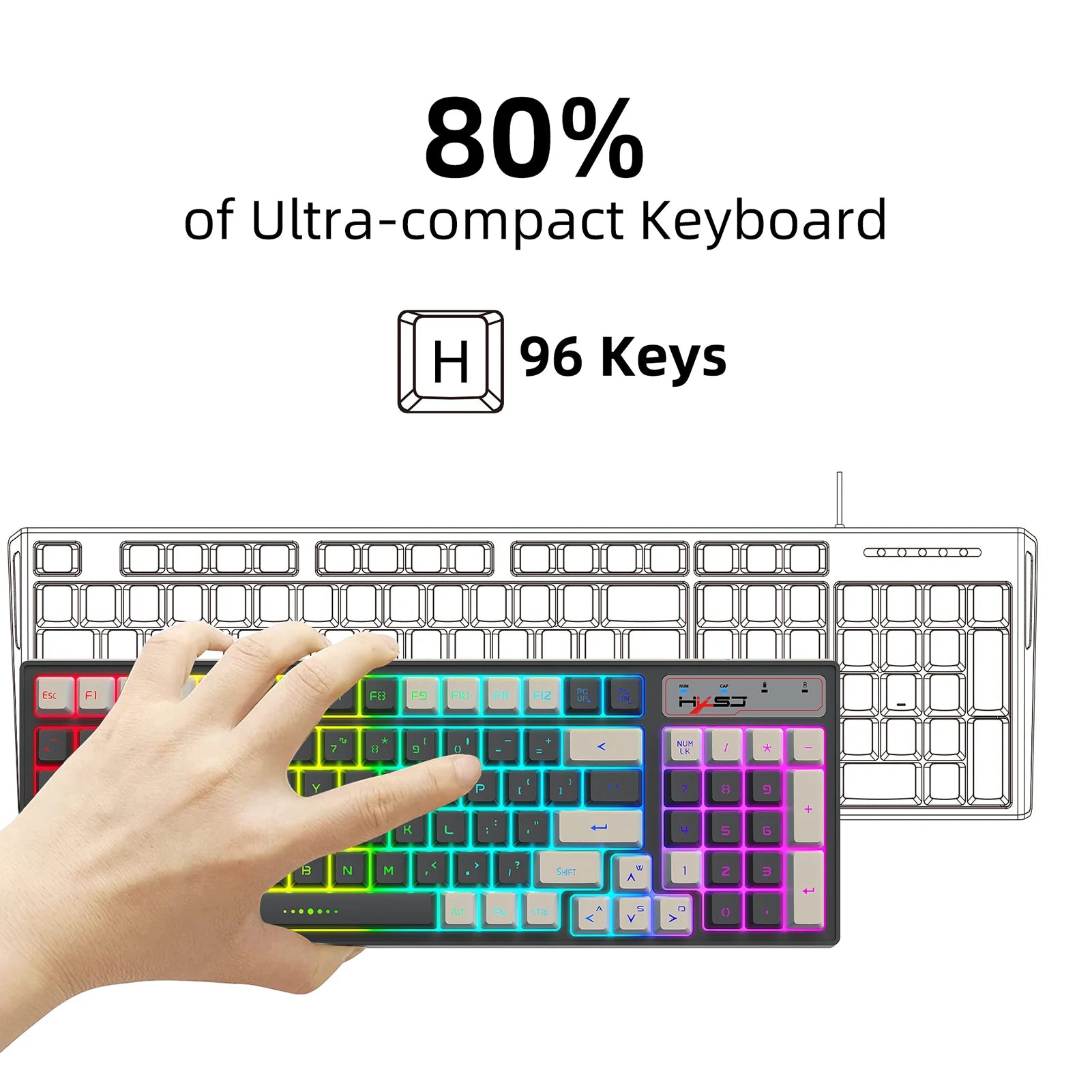 HXSJ L99 2.4G Wireless Rechargeable Keyboard Mouse Combo 96 Keys RGB Membrane Keyboard Colorful Backlight Gaming Mouse Set