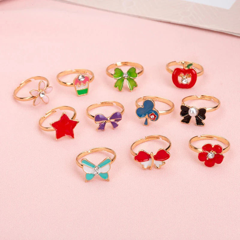 10/20 pcs Children Cute Ring Adjustable Pretend Play Makeup Toys Girls Gifts Animal Fruit Enamel Rings Fashion Beauty TMZ