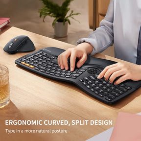 Protoarc EKM01 Split Ergonomic Wireless Keyboard Mouse Combo with Palm Rest Rechargeable Mice Keyboard for Windows Mac Android