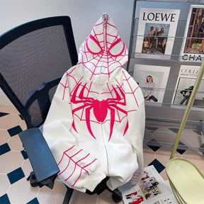 Hip Hop Men Hoodie Flocked Spider Hooded Coat Spring Autumn New Gothic Style Full Zip Up Hoodies Women y2k Sweatshirt