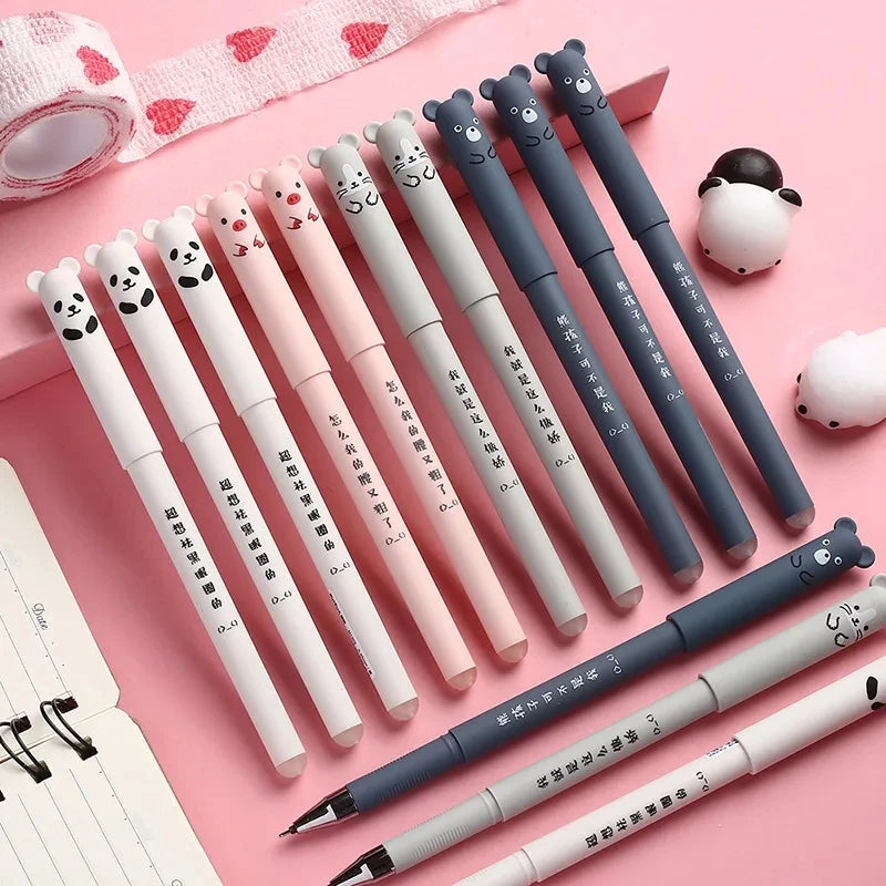 12PCS Cute Cartoon Bear Shape can Erase Neutral Pen, Writing Smooth and Not Easy to Break Ink, With Eraser, Easy to Erase