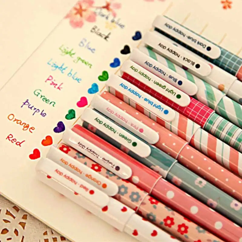 10 Pcs/Set Color Pen Flower Animal Starry Star Sweet Flora Colored Gel Pen 0.38mm Cute Pens for School  Stationary