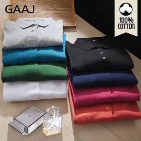 GAAJ 100 Cotton Mens Polo,Long Sleeve PoloShirt,Light Luxury Brand Tops,Fashion Golf Wear,Business Polos Menswear,Men's Clothing