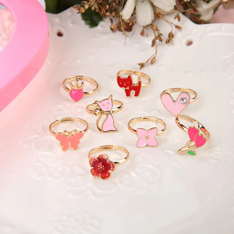 10/20 pcs Children Cute Ring Adjustable Pretend Play Makeup Toys Girls Gifts Animal Fruit Enamel Rings Fashion Beauty TMZ