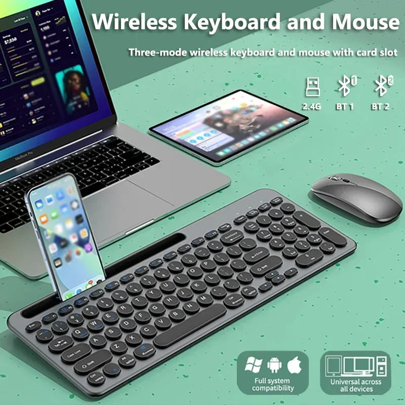 2.4G Wireless Keyboard and Mouse Combo Three-mode Multi System Compatibility Bluetooth Keyboard Mouse Set Rechargeable Keyboards