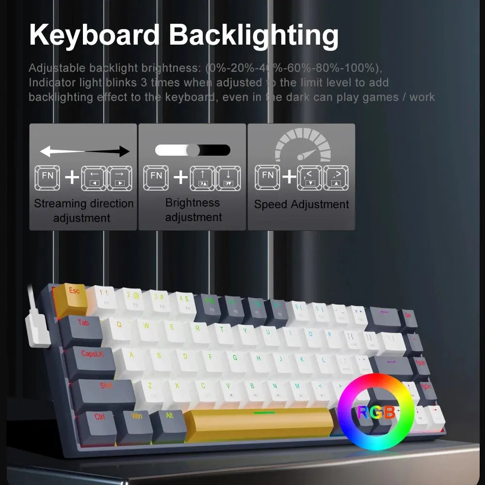 E-YOOSO Z686 RGB USB 60% Mini Slim Mechanical Gaming Wired Keyboard Red Switch 68 Keys Russian Brazilian Portuguese for Compute