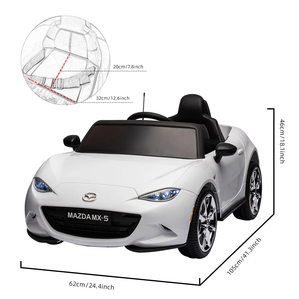 12V Kids Ride on Car Mazda Licence Power Wheels Battery Car Toys with Remote Control Bluetooth Music 2 Lockable Doors LED Lights