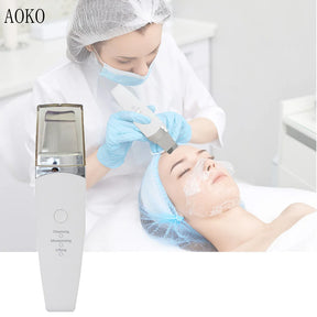 AOKO New Facial Ultrasonic Skin Scrubber Spatula Blackhead Remover Deep Face Cleaning Lift Machine Peeling Shovel Pore Cleane