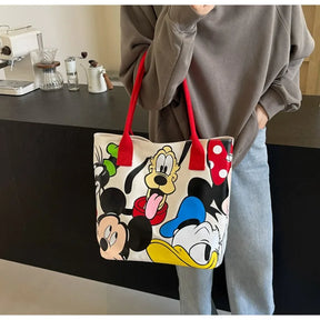 DisneyCartoon Mickey Fashion Versatile LargeCapacity Canvas Shoulder Bag Women's Casual Versatile Tote Bag Student Class Handbag