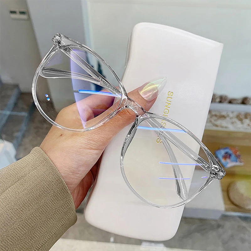 Women Men Transparent Computer Glasses Frame Anti Blue Light Round Glasses Optical Glasses Lenses Blackout Glasses Fashion Gift