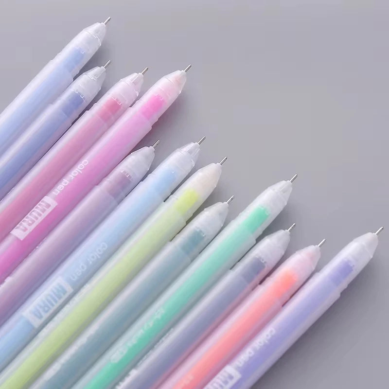 12Pcs Colored Gel Pen Set Box Kawaii 0.5mm Candy Colors Ballpoint Pens Student Office Writing Pens School Stationery supplies