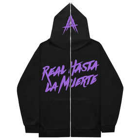 AA Real Hasta La Muerte Full Face Zipper Men's Hoodies Sweatshirt Unisex Inner Fleece Women‘s Streetwear Tops Coat