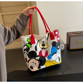 DisneyCartoon Mickey Fashion Versatile LargeCapacity Canvas Shoulder Bag Women's Casual Versatile Tote Bag Student Class Handbag