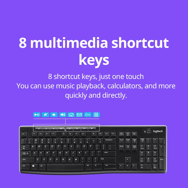 Logitech MK270 Mouse Keyboard Combo Set 2.4G Wireless Optical Mouse with Eight Shortcuts Long-lasting for Desktop Laptop PC