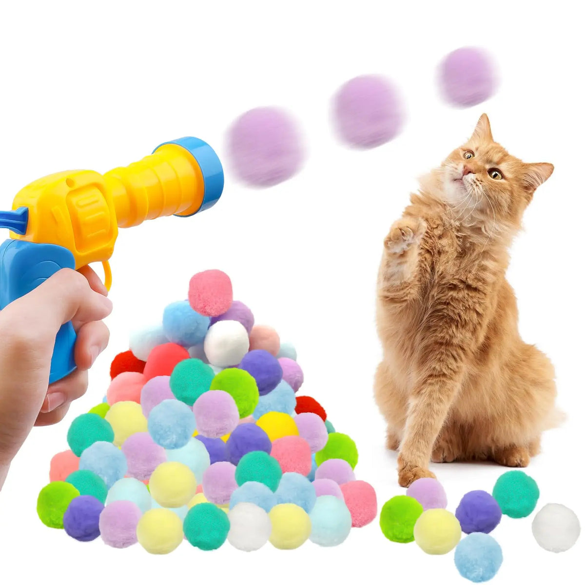 1 Set Cat Toy Interactive High Fun Toy Gun 20PCS Plush Ball Launches Quiet High Bounce Ball To Tease The Cat