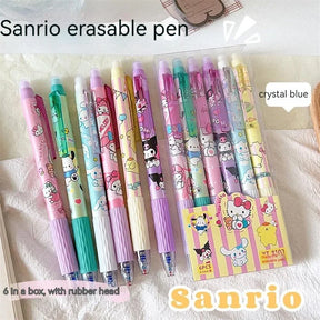 Sanrio 12/24pcs Erasable Gel Pen Cinnamonroll Kuromi Melody 0.5 Blue Student Writing Quick-drying Cute Stationery Girl Gift Pen